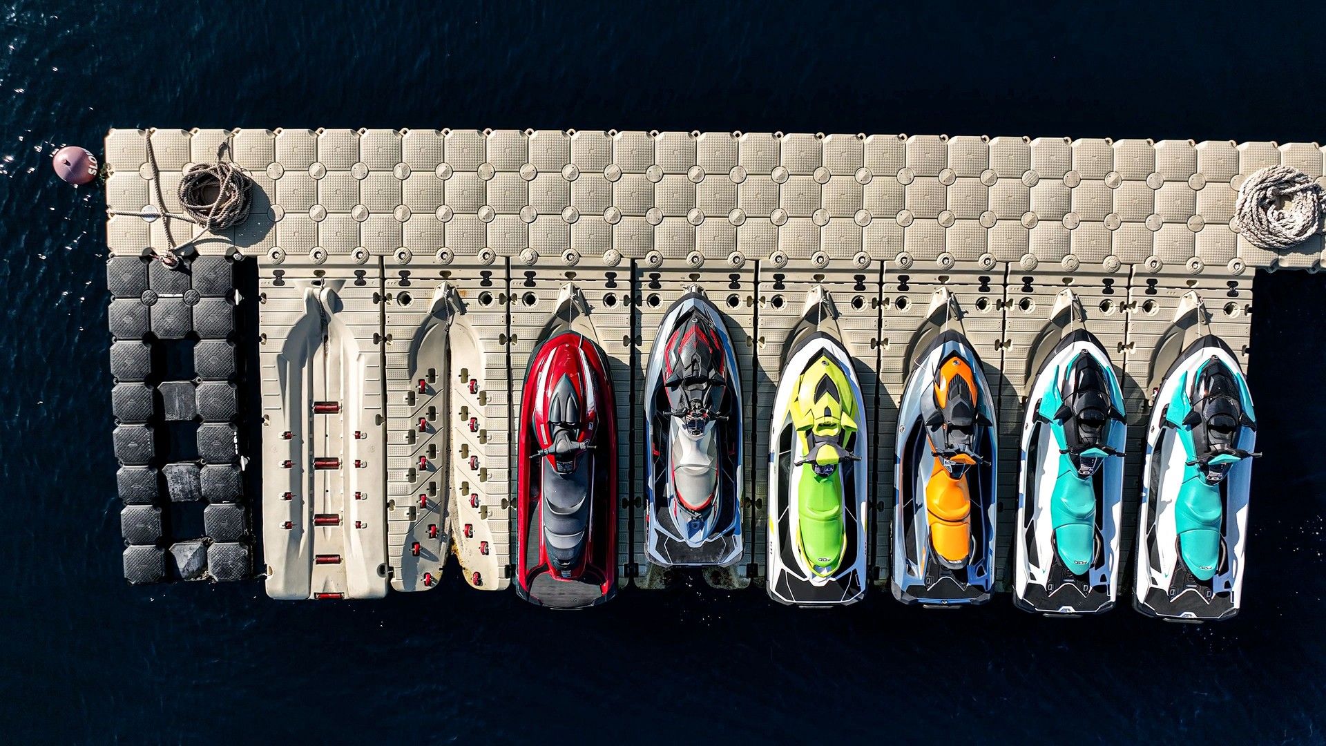 Jet ski for rent at sea, Jet Skis for Rent, Jet ski and water sports equipment rental, ready-to-use water vehicles, vehicles for water sports, fast vehicles, aerial view of jet ski-water motor vehicles